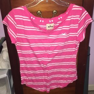 Pink and white striped hollister v-neck